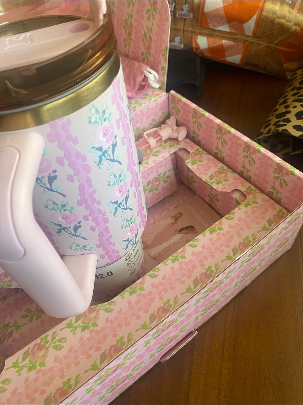 Stanley Pink Floral Quencher Tumbler with Gold Accent - Picture 6 of 14